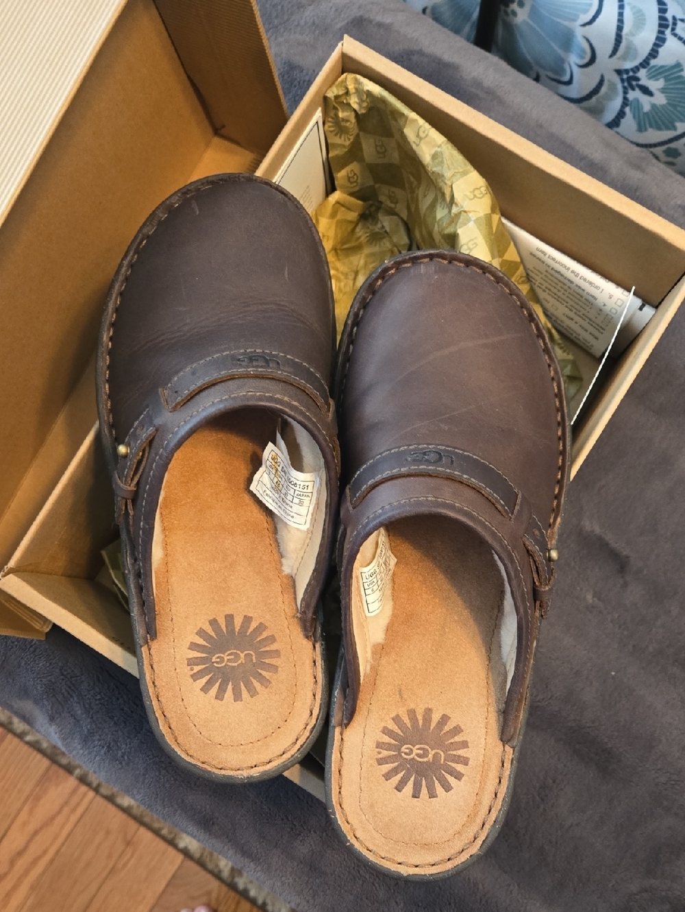 UGG Women's Dark Brown Leather Slip-On Clogs